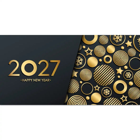 Luxe nieuwjaarskaarten 2027 stijlvol in goud en zwart modern