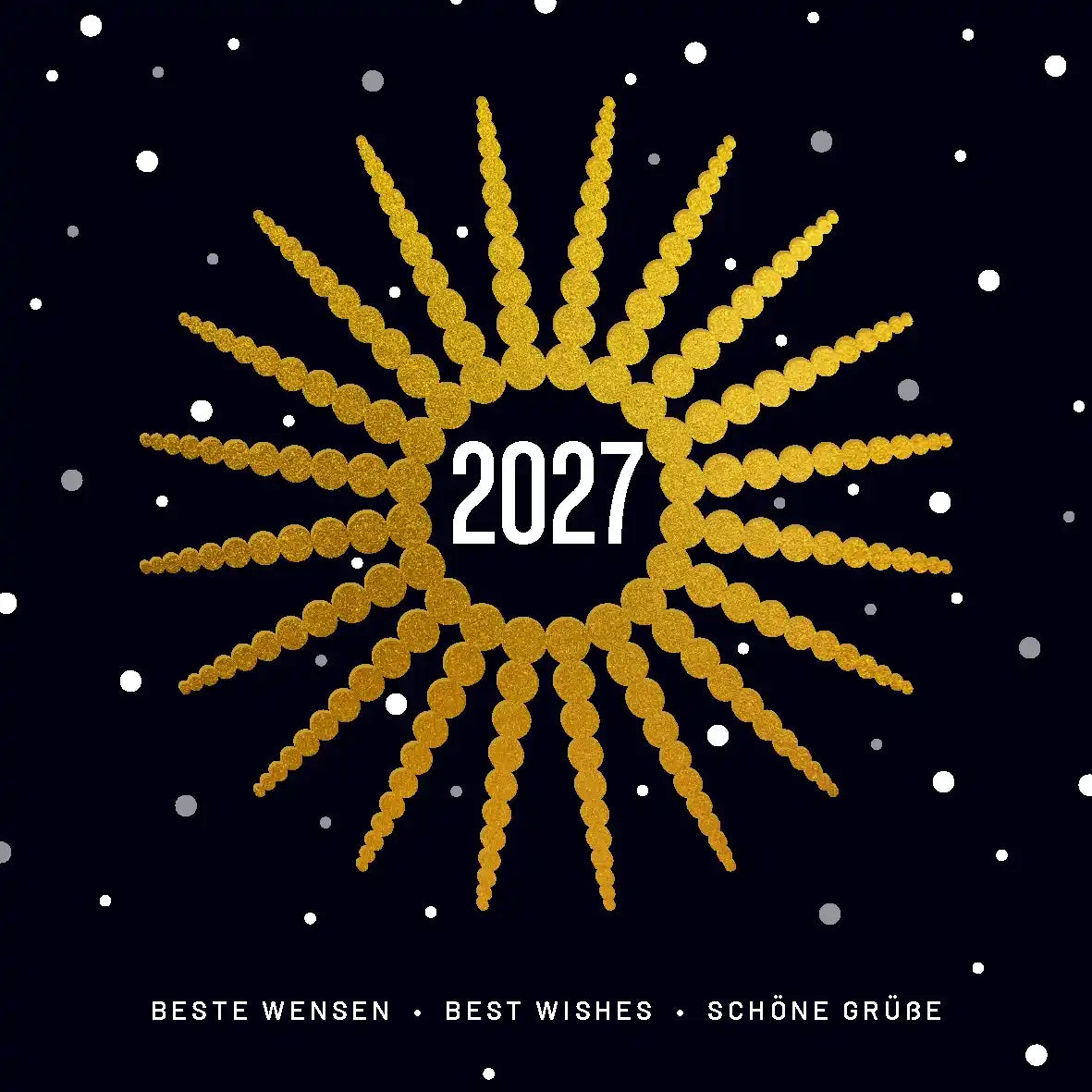 Luxe Nieuwjaarskaarten 2027 stralend in goud en zwart