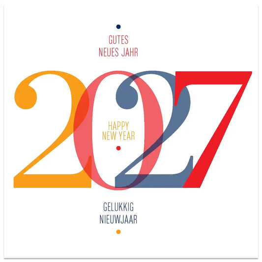 Nieuwjaarskaarten 2027 kleurrijk jaartal cijfers. Mooie klassieke cijfers