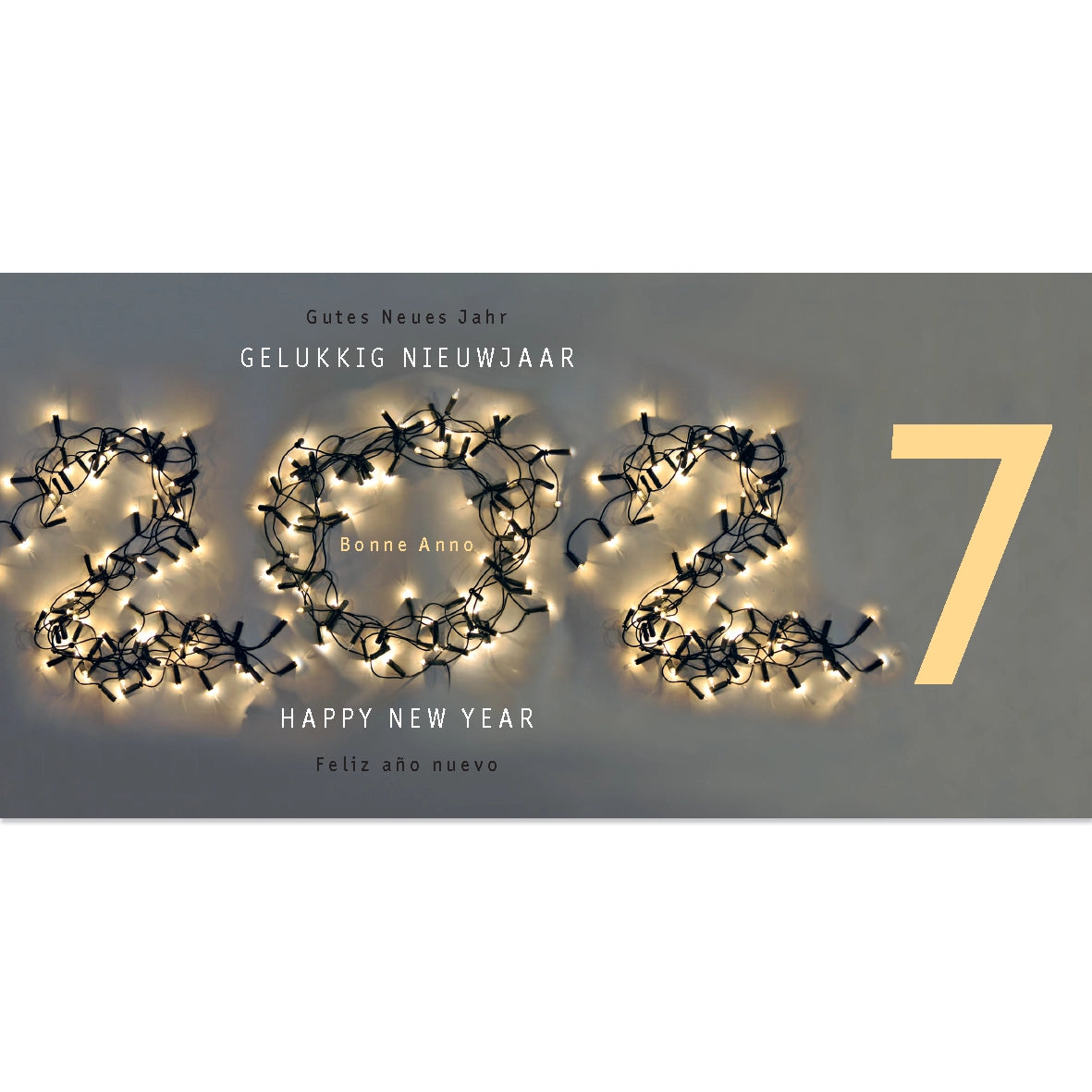 Nieuwjaarskaart 2027 schitterende kerstlichtjes