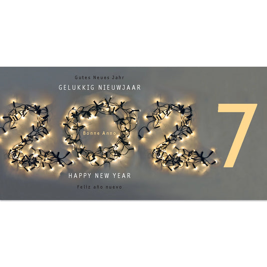 Nieuwjaarskaart 2027 schitterende kerstlichtjes