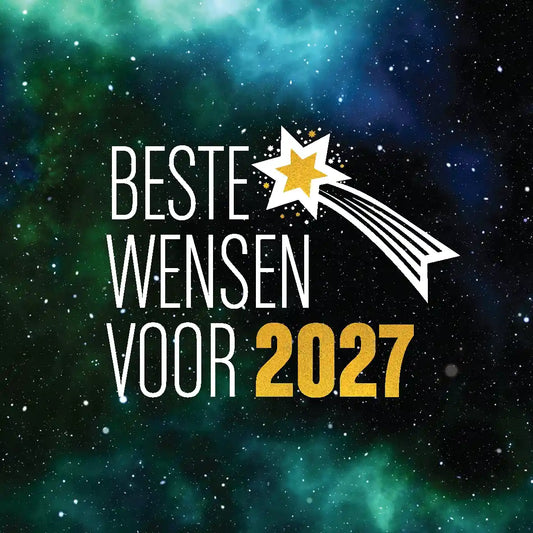 Nieuwjaarskaart 2027 sterrenhemel heelal