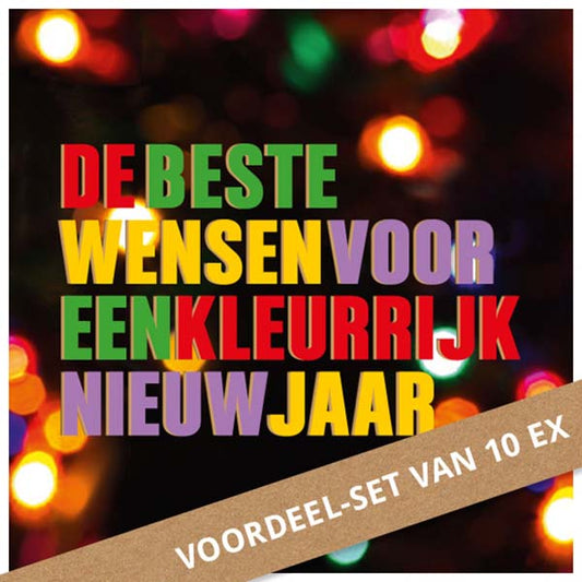 Voordelige Nieuwjaarskaarten, 10 stuks, kleurrijke lichtjes
