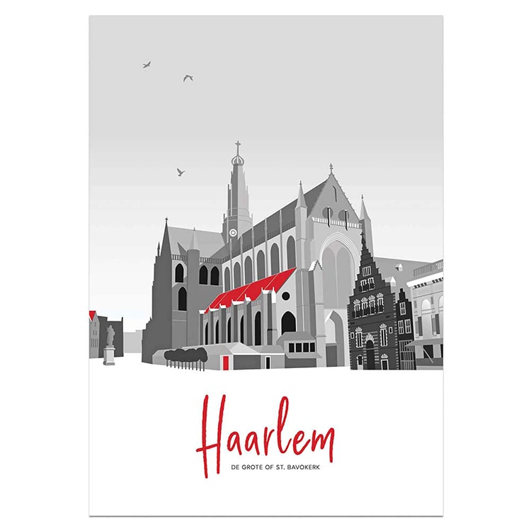 Poster Haarlem met Bavokerk, A3