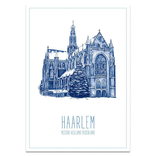 A3 poster Haarlem, tekening van Grote of St. Bavokerk