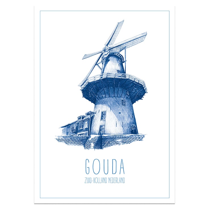 Poster Gouda, molen de Roode Leeuw, A4