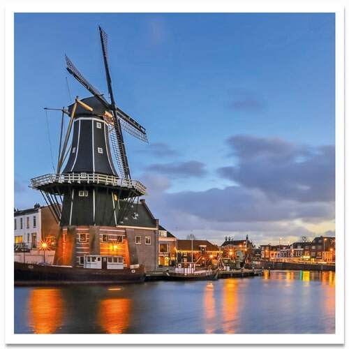 Postkaart Molen de Adriaan avondopname