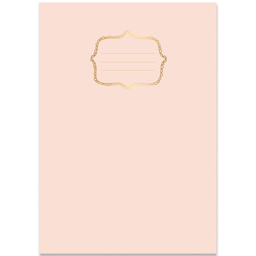 A5 schrift met lijntjes in oud roze, getekend gouden kadertje