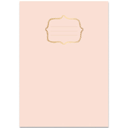 A5 schrift met lijntjes in oud roze, getekend gouden kadertje