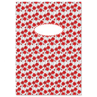 Schrift 5 bloemen rood lijntjes
