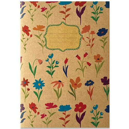Schrift A5 lijn Kleurige bloemen rij op kraft