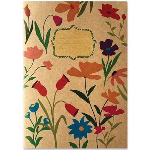 Schrift A5 lijntjes bloemen op kraft