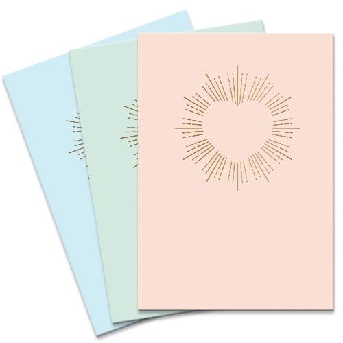 Set schriftjes chique met goud op pastel: licht roze, mintgroen en lichtblauw