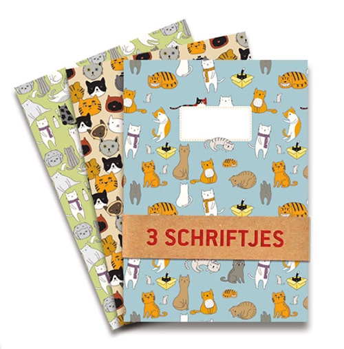 Schriften A5 met poezen, lijn. Set van 3 schriften 