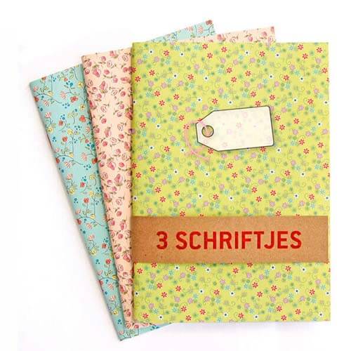Set van 3 schriften met bloemetjes in pastelkleuren, lijntjes