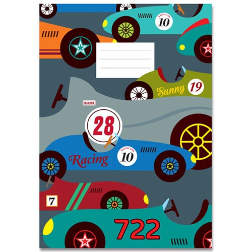 A5 Schrift Race autootjes groot en klein, met lijntjes