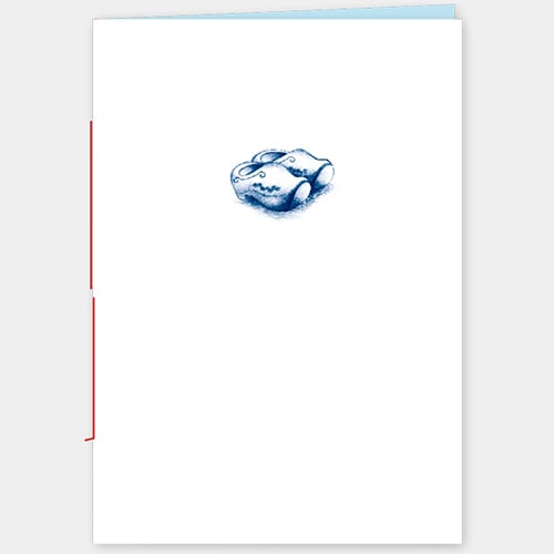 A6 Schriftje tekening klompen in blauw, gelinïeerd