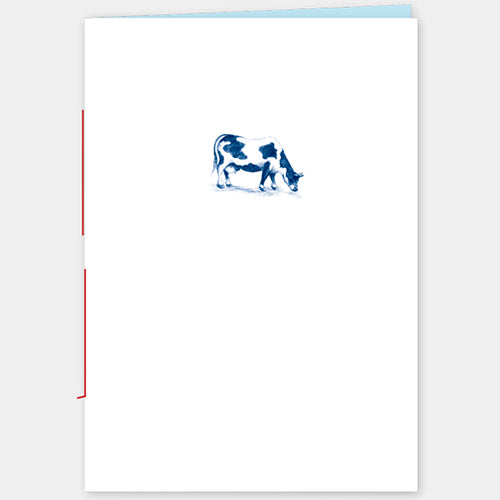 A6 Schriftje met tekening van koe in blauw, gelinieerd, 