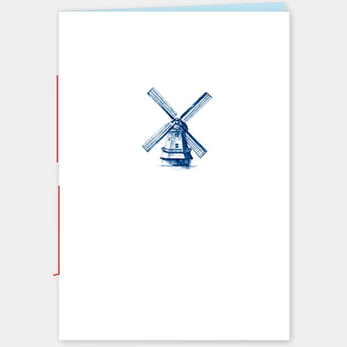 Klein Schriftje A6 tekening Molen in blauw, gelinieerd binnenwerk