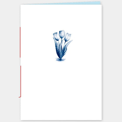 A6 Schriftje, tekening tulpjes in blauw, gelinieerd 