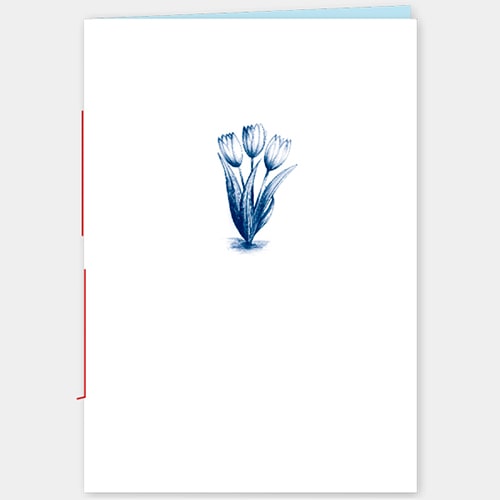 A6 Schriftje, tekening tulpjes in blauw, gelinieerd 