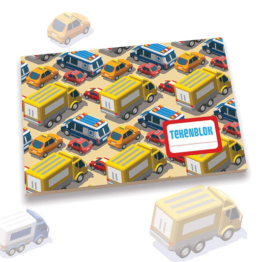 Tekenblokje A5 auto's en vrachtwagens, voor jongen