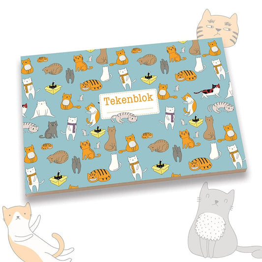 Tekenblokje A5 formaat met poezen, blanco pagina's