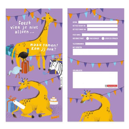 Voor- en achterkant uitnodiging kinderfeestje Giraf