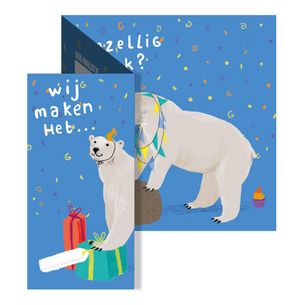 Voor- en achterkant uitnodiging  kinderfeestje Beregezellig