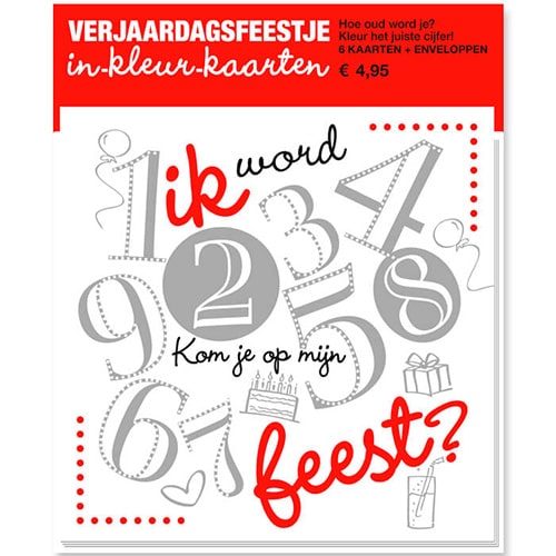 6 uitnodigingen kinderpartijtje kleur de leeftijd van de jarige in