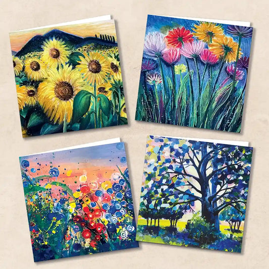 Kunstkaarten set 4, met schilderijen van bloemen en natuur