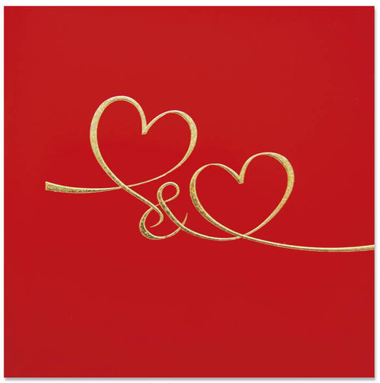 Valentijnskaart of felicitatiekaart 2 hartjes goud