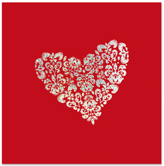 Valentijnskaart met hart van zilver