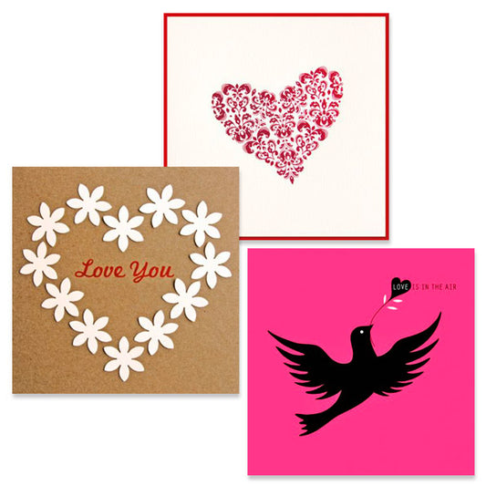 set  van 3 wenskaarten love, liefde