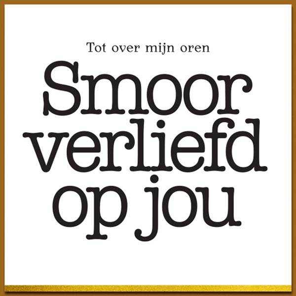 kaartje zwart wit, leuke tekst 'Smoorverliefd' en envelop