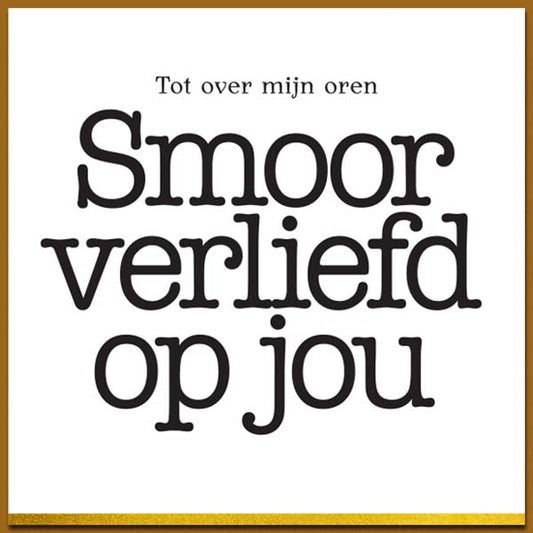 kaartje zwart wit, leuke tekst 'Smoorverliefd' en envelop