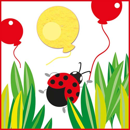 Verjaardagskaart kind lieveheersbeestje en ballon van zaadpapier