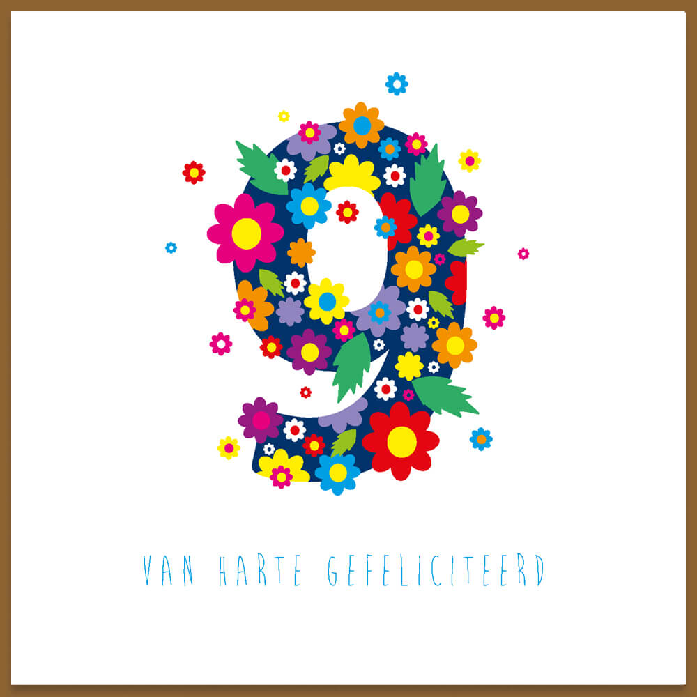 Verjaardagskaart kind 9 jaar bloemen