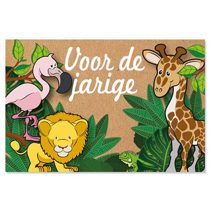 Verjaardagskaartje kind wilde dieren in jungle