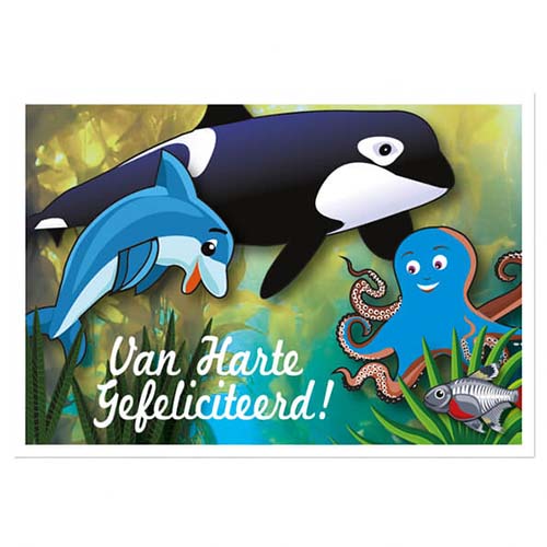 Verjaardagskaart kind met zeedieren
