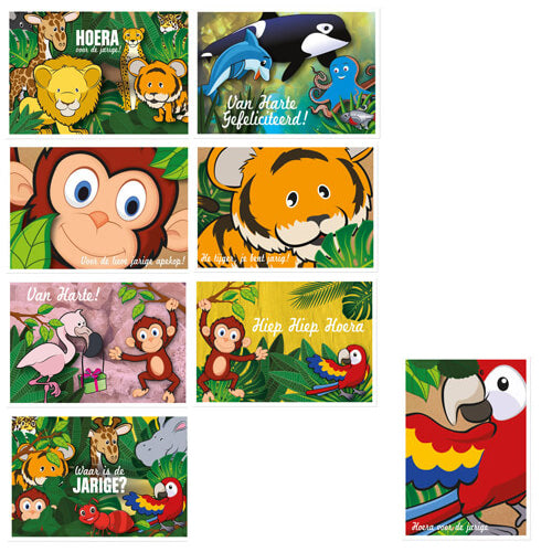 Verjaardagskaarten kind, wilde dieren in jungle