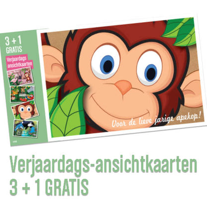 Verjaardagskaarten set kind, jungledieren