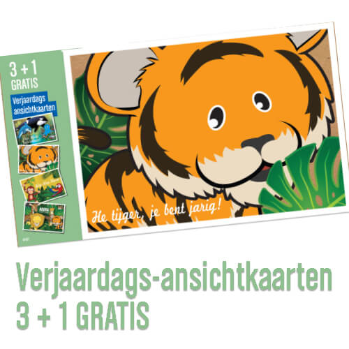Verjaardagskaarten set kind, 4 kaarten wilde dieren