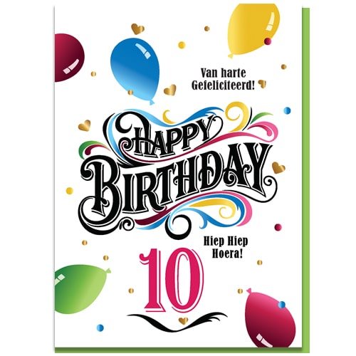 Verjaardagskaartje 10 jaar vrolijk en feestelijk