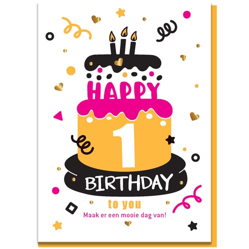 Verjaardagskaartje 1 jaar, taartje met kaarsjes