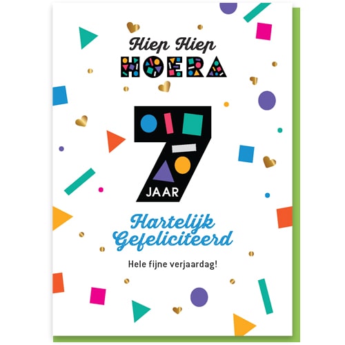 Verjaardagskaart 7 jaar, feestelijke grote zeven