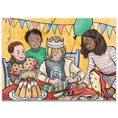 Kaartje voor verjaardag kind, kadootjes geven bij de taart