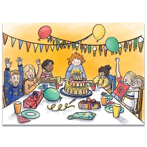 Verjaardagkaartjes kinderfeestje feestelijk grappig en vrolijk