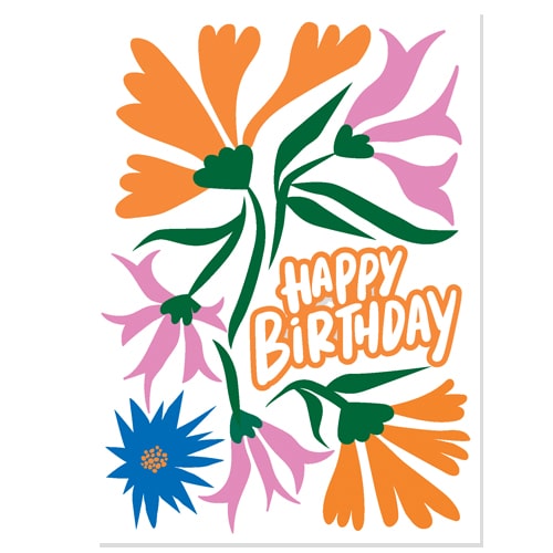 Verjaardagskaartje bloemen getekend vrolijk