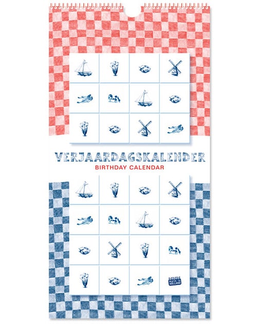 Verjaardagskalender Holland  in blauwe tekeningen